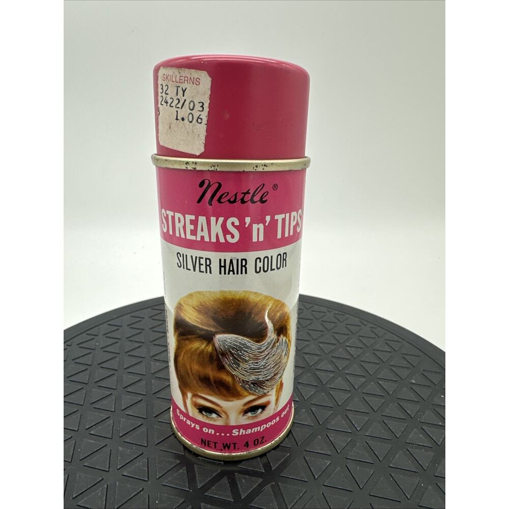 Vintage Nestle Streaks'n Tips Spray Can Display Deco Advertising Prop Silver